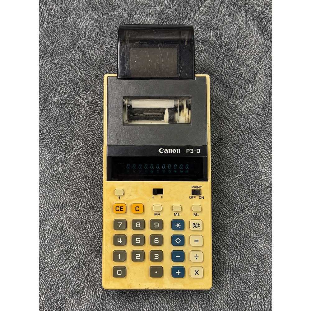 Vintage Canon P3-D Portable Printing Calculator Japan Brown Cream Retro Tech